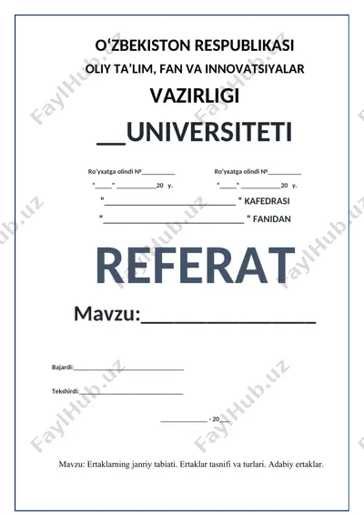ertaklarning janriy tabiati va tasnifi — DOCX