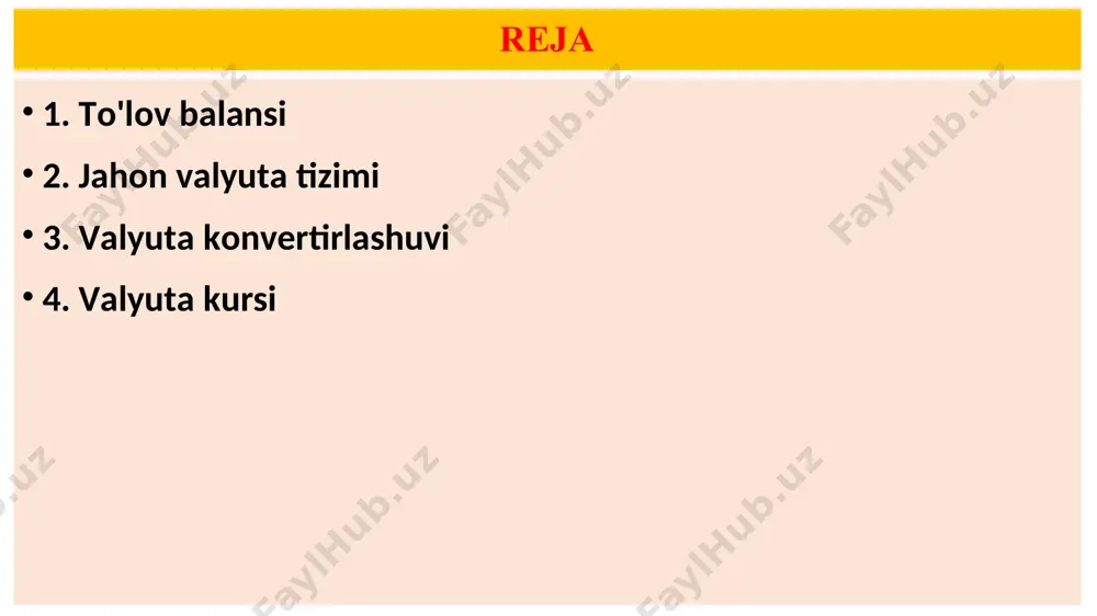 hisobi mamlakatlarga kapitalning oqib kelishi mamlakatdan kapitalning chiqib ketishi tovar eksporti tovar importi tashqi savdo balansining qoldig’i xizmatlar eksporti xizmatlar importi tovar va xizmatlar balansining qoldig’i investitsiyalardan olingan sof daromad sof pul o’tkazishlari (transfertlar) kapital harakati balansining qoldig’i joriy operatsiyalar bo’yicha balans qoldig’i joriy operatsiyalar va kapital harakati bo’yicha balans qoldig’i rasmiy zahiralar davomi mamlakatlar o'zaro iqtisodiy munosabatlarini tuzilishi murakkab bo'lganligi tufayli to'lov balansi tarkibiy qismlar sifatida: savdo balansini; xizmatlar va notijorat to'lovlari balansini; kapitallar va kreditlar harakati balansini o'z ichiga oladi. davomi savdo balansi - tovarlar import qilinganida mamlakatdan chiqib ketadigan mablag'lar bilan tovarlarni chet elga eksport qilganda keladigan mablag'lar o'rtasidagi nisbatni ko'rsatadi. to'lov balansining usbu tarkibiy qismi - mamlakatning tashqi iqtisodiy ahvoliga baho beradigan eng muhim ko'rsatkichi hisoblanadi. agar mamlakatning eksporti ma'lum davrda chet eldan import qilishdan ortiq bo'lsa, savdo balansi aktiv bo'lishi (musbat saldo balansiga ega bo'lishi) mumkin. agar import eksportdan ortiq bo'lsa, savdo balansi shunga muvofiq …