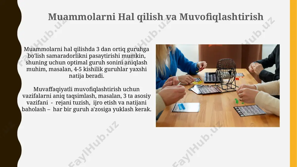n qatnashchilarga 2-3 kunlik intensiv tayyorgarlik mashg'ulotlari o'tkazish, ularning jamoaviy ishlash ko'nikmalarini va strategik fikrlash qobiliyatlarini rivojlantirishga yordam beradi. kamida 10 nafar qatnashchini saralash va ularni 2-3 kishilik 5 ta jamoaga bo'lish orqali har bir jamoa o'rtasida teng raqobatni ta'minlash mumkin. e'tiboringiz uchun rahmat @taqdimot_robot image1.jpg image2.jpg image3.jpg image4.jpg image5.jpg image6.jpg image7.jpg image8.jpg image9.jpg image10.jpg image11.jpg