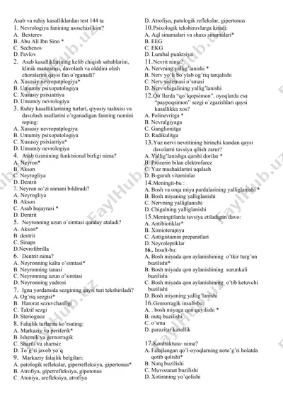 asab va ruhiy kasalliklardan test 144 ta — DOCX