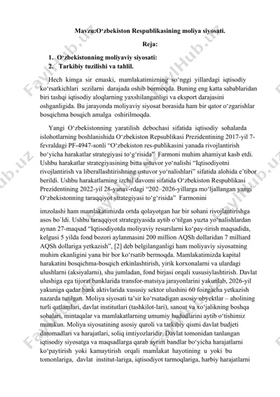 o‘zbekiston respublikasining moliya siyosati — DOCX