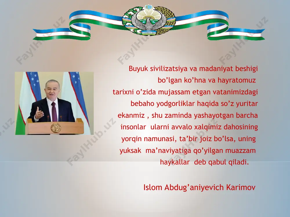 qanday davlat soliqlari mavjud bo’lgan? 4. g’aznaviylar davlatining poytaxti qaysi shahar bo’lgan? 5. hukmron sulola va oliy tabaqa vakillariga davlat oldidagi xizmatlari evaziga hadya qilingan yerlarlar nima deb atalgan? 6. mulki iqto yerlariga ega bo’lgan mulkdorlarga nima deb atalgan? uyga berilgan topshiriqlar tezkor savollar bo’yicha o’tkaziladi. quyidagi savollarga javob bering. 1. somoniylar davrida yer egaligining necha xil shakli mavjud edi? – 5 xili. 2. ular qaysilar edi? – “mulki sultoniy”, “mulk yerlari”, “vaqf yerlari”, “mulki xos” va “jamoa yerlari”. 3. qanday davlat soliqlari mavjud bo’lgan? – xiroj va ushr. 4. g’aznaviylar davlatining poytaxti qaysi shahar bo’lgan? – g’azna shahri. 5. hukmron sulola va oliy tabaqa vakillariga davlat oldidagi xizmatlari evaziga hadya qilingan yerlarlar nima deb atalgan? – mulki iqto. 6. mulki iqto yerlariga ega bo’lgan mulkdorlarga nima deb atalgan? – “muqto” yoki “iqtodor”. 1. siyosiy vaziyat ular hukmronligi davrida nihoyatda keskin tus oladi. 2. uning davrida gaznaviylarning siyosiy nufuzi ortadi. …