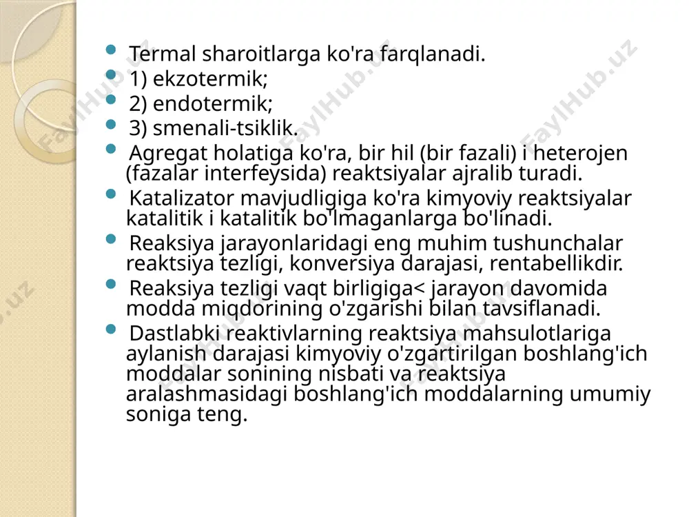 uchun termokarmanlar bilan jihozlangan (reaktsiya zonasida t nazorati). qurilmalarning har birida katalizator quyiladigan panjara (javonlar) mavjud. qobiqning ichki yuzasida qo'llab-quvvatlovchi halqa (pastki) payvandlanadi, uning ustiga segmentlardan tashkil topgan panjara (prefabrik) o'rnatiladi. kukunli katalizatorning qaynoq qatlamidagi butan degidrogenatsiya reaktori butanning h-butilenlarga dehidrogenlash jarayonining optimal harorati 560600° c , optimal hajm tezligi 150200, reaktorning yuqori qismidagi bosim 0,130,15 mpa. shu bilan birga, butilen va butadienning ommaviy hosildorligi 74-79% selektivlik bilan 30-34% ni tashkil qiladi.dehidrogenatsiya jarayonida katalizator koks cho'kishi tufayli asta-sekin o'z faoliyatini yo'qotadi. katalizator faoliyatini tiklash uchun u qayta tiklanadi; bu holda koks yoqiladi va uch valentli xromning bir qismi olti valentli oksidlanadi, shuningdek katalizatorning dehidrogenlanish haroratidan taxminan 50° c yuqori qizishi sodir bo'ladi. haddan tashqari qizib ketgan katalizator dehidrogenatsiyaga qaytadi va shu bilan birga endotermik reaktsiya uchun zarur bo'lgan issiqlikni beradi. reaktor - regenerator tizimida aylanib yuradigan katalizatorning massasi hosil bo'lgan butadienning 1 tonnasiga 15-17 tonnani tashkil qiladi. oltnlarni alkenlarga, xususan …