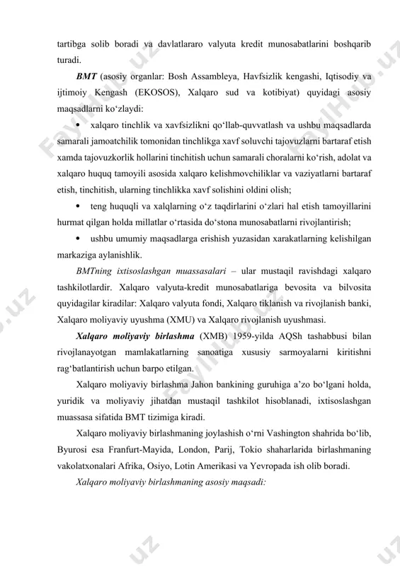 uvchisi avtomatik ravishda xalqaro moliyaviy birlashmaning boshqaruvchisi hisoblanadi. direktorat xalqaro moliyaviy birlashmaning joriy faoliyatini yo‘naltirib boradi. xalqaro institutlarning yetakchi sakkizta vakllaridan iborat bo‘lgan bank maslahati komissiyasi o‘zliksiz ravishda xalqaro moliyaviy birlashma rahbariyati bilan uchrashib, xizmatga oid va siyosiy muammolarni birgalikda hal qilib boradi. moliyaviy manbalari. xalqaro moliyaviy birlashmaning manbalariga a’zolarning nizom sarmoyalariga bo‘lgan ballari, xalqaro tiklanish va rivojlanish bankining kreditlari, foydadan ajratmalar, kreditlarni qaytarishdan kelgan mablag‘lar hamda xalqaro moliyaviy bozorlarda jalb qilinadigan mablag‘lar hisoblanadi. xalqaro moliyaviy birlashmaning faoliyati. xalqaro moliyaviy birlashma kreditlarni 5 yildan 15 yilgacha yuqori samarali xususiy korxonalarga berish bilan xalqaro tiklanish va rivojlanish bankidan farqli ravishda hukumatning kafolatisiz ish tutadi. shunday qilib, xalqaro moliyaviy birlashma xususiy sektor tomonidan barpo etilgan loyihalarni qo‘shimcha ravishda moliyalashga ko‘maklashadi. keyingi yillarda xalqaro moliyaviy birlashma o‘zini ko‘rsatishda kuchaydi. kreditlar va sarmoyalarni umumiy xajmi 7 mlrd. aqsh dollarni tashkil etadi. 1986-yil xalqaro moliyaviy birlashma uzoq muddatli rivojlanish dasturi doirasida horijiy sarmoyalardan eng yuqori …