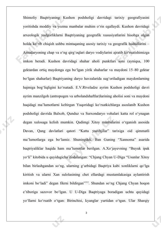 llangan. bu esa hunarmandchilikning yangi turlari va texnologiyalari rivojiga, ishlab chiqarish va mahsulotlar hajmining ko‘payishiga olib kelgan. bulardan kulolchilik mahsulotlarini ishlab chiqarish kushonlar davrida yuqori nuqtaga еtadi. sopol buyumlarda xilma-xillik ko‘payadi314. turli bezakli va sifatli idishlar ishlab chiqariladi. qadimgi baqtriya davlati o‘zining qudrati, tabiiy boyliklari, aholisining savdo-sotiqda muhim o‘rin egallaganligi va o‘ziga xos tabiiy sharoiti bilan qadimgi davlatlar orasida yuksak salohiyatli davlat sifatida ajralib turgan. uning bu xususiyati dunyoning yirik imperiyalarini o‘ziga jalb qilib, kushon imperiyasi davriga kelganda, baqtriya o‘lkasi jahon siyosiy maydonida o‘z qudratini yanada qudratliroq namoyish etdi. xitoyning shimolida esa, xunn qabilalari yashagan. yuechjilar xunnlarga janubiy qo‘shni bo‘lgan. mil. avv. 176-yilda xunnlar yuechjilar ustiga hujum uyushtirdilar. qadimdan nefrit toshlari xitoyda noyob qazilma boylik – olmos kabi qimmatbaho tosh sanalgan. bu konlar xitoyning g‘arbiy hududlarida bo‘lib, o‘tmishda uni da-yuechji, ya’ni katta yuejchi xonadoni qo‘riqlab, nazorat qilib kelgan. shimoliy hududlardan ko‘chmanchi xunlarning tinimsiz hujumi tufayli, bu qabila g‘arbga tomon siljishga …