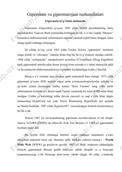 gipermatn va gipermurojaat tushunchalari — DOC