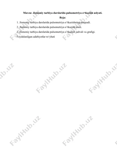 jismoniy tarbiya darslarida pulsometriya o‘tkazish uslyati — DOC