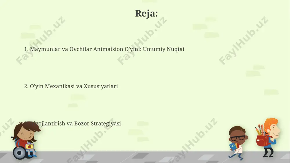 abi yirik shaharlardagi kinoteatr va savdo markazlarida namoyish qilish orqali, 30% ga yaqin potentsial auditoriyaga yetish mumkin. ssenariy va hikoya chizig'i o'yin 3 ta asosiy darajadan iborat bo'lib, har bir daraja 10 ta noyob vazifani o'z ichiga oladi, bu esa o'yinchilarni amazon o'rmonining turli burchaklariga olib boradi. ovchilarning 7 xil turi mavjud bo'lib, har biri o'ziga xos qurollar va zaif tomonlarga ega, shuning uchun o'yinchilar strategiya va taktikani qo'llashga majbur bo'ladilar, masalan, kongo daryosi yaqinida. test va sifat nazorati "maymunlar va ovchilar" o'yini uchun 250 ta noyob xatoliklar va nosozliklar aniqlandi va farg'ona viloyatidagi dasturchilar jamoasi tomonidan tuzatildi. o'yinning 30 ta turli darajasida, toshkentdagi 5 nafar sinovchi jamoasi tomonidan grafik va o'yin mexanikasining sifat nazorati o'tkazildi. jamoa va hamkorlik “jamoa va hamkorlik” rejimi samarqand yaqinidagi virtual o‘rmonda joylashgan bo‘lib, 15 ta turli xil dushman hayvonlarning hujumlaridan himoyalanishni o‘z ichiga oladi, bu esa o‘yinchilarni doimiy hushyor turishga majbur qiladi. o‘yinning “jamoa …