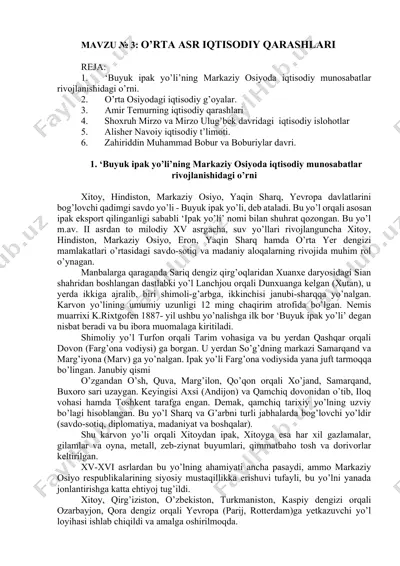 o’rta asr iqtisodiy qarashlari — DOCX