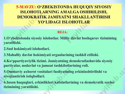 o‘zbekistonda siyosiy islohotlar — PPT