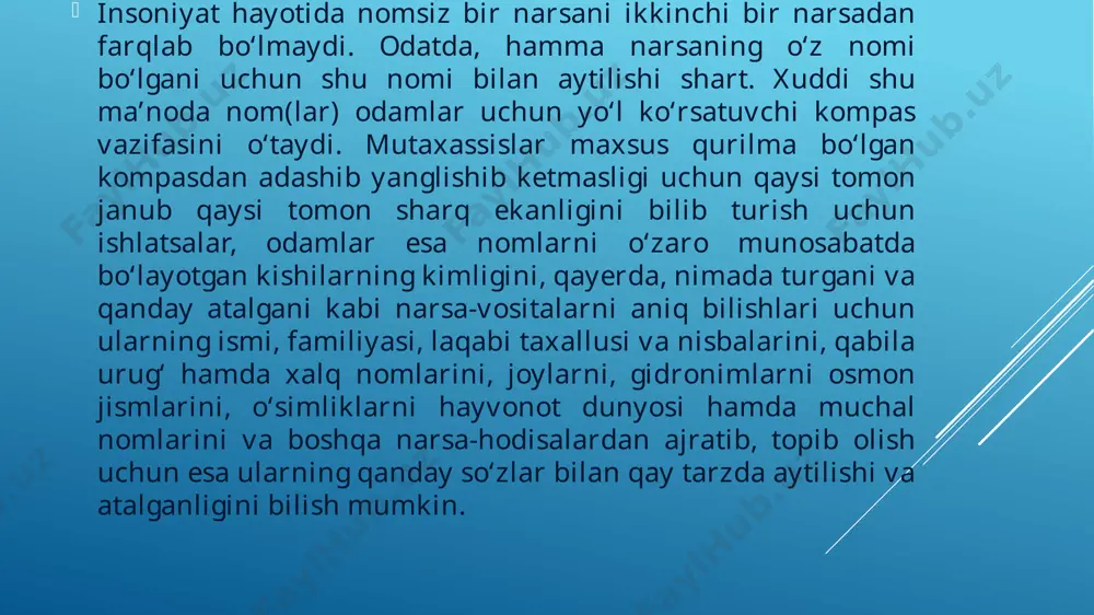 b, asosli va oʻrinli yechimlarini topishdan iborat. atoqli ot ifoda qiluvchi ma’no konkretdir, turdosh ot ifoda etuvchi ma’no mavhumdir. n.i.tolstoy atoqli otlar ma’nosi masalasini maxsus tadqiq qilib quyidagi xulosaga keladi: “atoqli ot qandaydir, bir xil noma’lum xabarni tashiydi buni atoqli ot ma’nosi semantikasi bilan qarshilantirmaslik kerak”. /docprops/thumbnail.jpeg