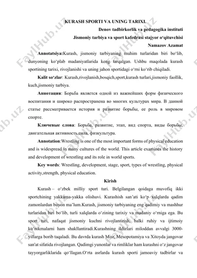 kurash sporti va uning tarixi — DOCX