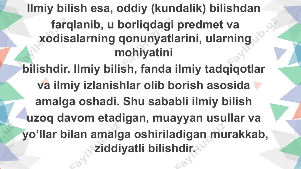 do bo‘ladi. nihoyat unda aql quvvati paydo bo‘ladiki, uning yordamida inson aqliy va mavhum fikr yuritadi, go‘zallik va badbasharalikni farqiga boradi, ilm, san’at va fanni egallaydi. shundan so‘ng forobiy bilish-psixik jarayonlarning klassifikatsiyasini beradi: 1.oziqlantiruvchi quvvat-quvvayi roziyyadan- tashqi va ichki ruhiy quvvatlar paydo bo‘ladi. 2.tashqi quvvatlar beshta: 1) tuyish-teri sezgisi, 2) ta’m bilish, 3) hid bilish, 4) eshitish sezgisi, tovushni sezish, 5) ko‘rish sezgisi. bularning hammasi sezuvchi quvvat - quvvai hissiya deb yuritiladi. 3.ichki ruhiy quvvatlar: 1) eslovchi va tasavvur qiluvchi quvvat (xotira, tasavvur va hayol) - quvvai mutaxayyila. 2) intiluvchi quvvat (emotsiyani harakatga keltiruvchi kuch-ehtiros, g‘azab va boshqalar)-quvvai nazihiyya. 3) so‘zlovchi quvvat- quvvai notiqiyya. 4. so‘zlovchi quvvat tarkibida fikrlovchi quvvat - quvvai fikriya. abu ali xusayn ibn abdullox ibn al-xasan ibn ali ibn sino, g‘arbda avitsenna nomi bilan mashxur (buxoro yaqinidagi afshona, 16 avgust 980 yil — xamadon, 18 iyun 1037 yil). ilm ahli abu ali ibn sinoni jahon fani …