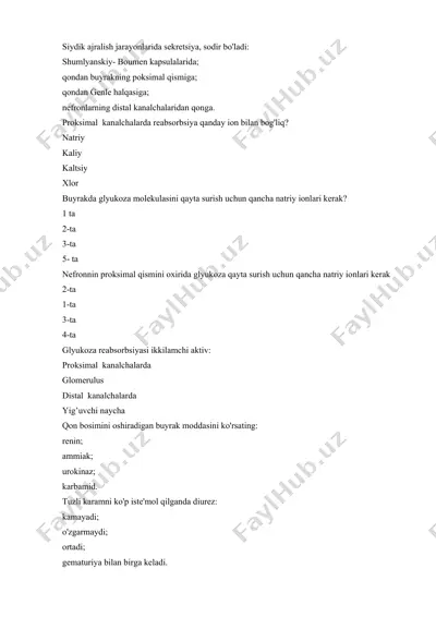 buyrak funktsiyalari test savollari — DOCX