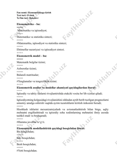 ekonometrikaga kirish — DOCX