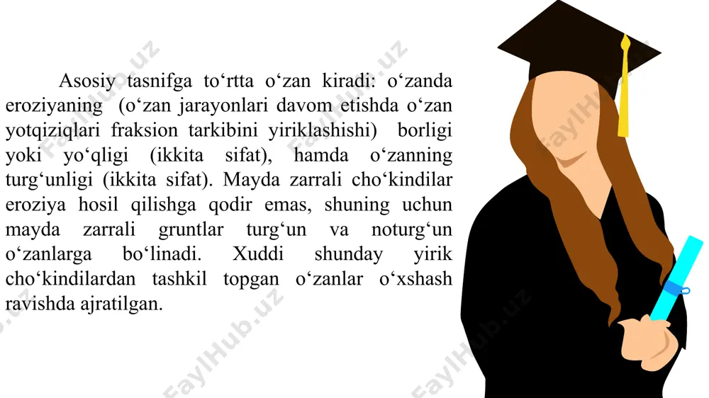 alan, kema qatnaydigan daryolardan ma’lum miqdorda suv olinganda gidrouzel hududida kema qatnovini yomonlashtirganda; 4) gidrouzel joylashgan yerdan yuqorida muz parchalari hosil bo‘lishiga va oqim loyqaligini ko‘payishiga sabab bo‘ladigan daryoning tez oqadigan joylari, busag‘alar mavjud bo‘lganda. irrigatsiya, yaylovlarga suv chiqarish va derivatsiya gidroelektrostansiyalari uchun mo‘ljallangan suv olish gidrouzellari tarkibiga suv olish bilan bir qatorda quyidagi inshootlar kiradi: 1) suv tashlash to‘g‘oni; 2) mahalliy materiallardan barpo etiladigan ustidan suv o‘tkazmaydigan to‘g‘on; 3) suv oqimini inshootga yo‘naltiruvchi dambalar yoki har xil yo‘naltiruvchi inshootlar; 4) bosh suv oluvchi inshoot; 5) loyqa yuvuvchi qurilmalar; 6) xizmat ko‘rsatish ko‘priklari va tindirgichlar. daryoning oqimi bir vaqtning o‘zida gidroenegetikaga ham foydalanilsa gidrouzel tarkibiga gidroelektrostnatsiya, kema qatnaydigan daryolarda-kema o‘tkazuvchi shlyuzlar, baliqlarning uvildiriqlarini sochish uchun o‘tadigan daryolarda-baliq o‘tkazuvchi inshootlar kiradi. 15 e’tiboringiz uchun rahmat image11.png image12.png image13.gif image14.gif image1.png image2.png image15.gif image10.png image4.png image7.png image16.gif image5.png image17.png image18.svg image18.jpeg image19.jpeg