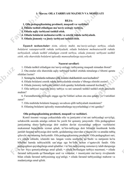 oila tarbiyasi mazmun va mohiyati — DOCX
