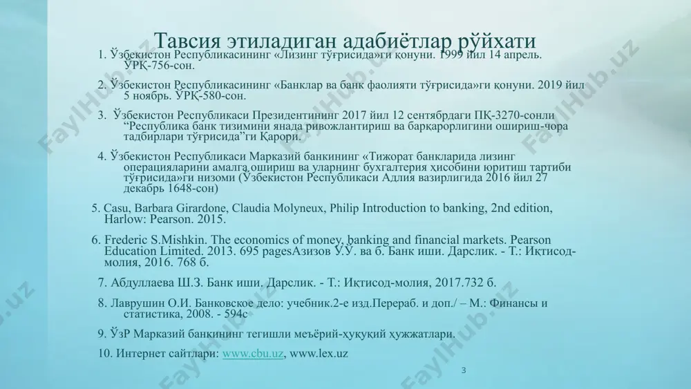 рдаги тўлов эвазига муддатли фойдаланиш учун топширади. - белгиланган ижара муддати якунланганидан сўнг эса тракторга эгалик қилиш ҳуқуқи бевосита мижознинг номига ўтади. лизингда битим предметини мижоз танлайди. у сотувчини танлайди. харидни эса лизинг компанияси амалга оширади ва сотиб олинган товарни мижозга вақтинчалик фойдаланиши учун келишилган муддатга беради. белгиланган сумма тўлангандан кейин, ижарадаги мулк мижознинг тасарруфига ўтади. лизинг кредит иштирокчилар лизинг уч томонлама (сотувчи – лизинг берувчи – лизинг олувчи) ёки икки томонлама (лизинг берувчи – лизинг олувчи) шартномага асосида амалга оширилади. кредит икки томонлама (кредит берувчи – қарз олувчи) шартномага асосан тузилади. эгаси ким бўлиб ҳисобланади шартноманинг амал қилиш муддати давомида мулк эгаси лизинг берувчи ҳисобланади ва у исталган вақтда мулкни қайтариб олиши мумкин. битимдан сўнг сотиб олинган мулкнинг эгаси дарҳол корхона, якка тартибдаги тадбиркор ёки жисмоний шахс ҳисобланади. тўловлар · лизинг бўйича тўловлар (лизинг фоизлари ва асосий қарз); · суғурта бадаллари; · бошланғич тўлов мулк нархининг 20-30% ташкил этади. …