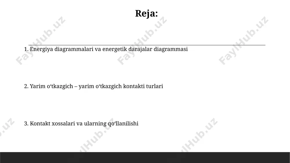 kontaktidagi tutashuvning idealligi barerning balandligi va yarimo'tkazgichning dopingi darajasiga bog'liq bo'lib, ideal holatdan chetga chiqishlar 10 11 -10 13 sm -2 oralig'ida bo'lishi mumkin. schottky kontaktida metall va yarimo'tkazgich chegarasida 0,2-0,8 ev oralig'ida past potentsial to'siq hosil bo'ladi, bu esa yuqori chastotali diodlar va mikroto'lqinli texnologiyalarda qo'llanilishini ta'minlaydi. kontaktning issiqlik xossalari metall-yarimo'tkazgich kontaktlarida issiqlik oqimining zichligi 10⁴-10⁶ w/m² gacha yetishi mumkin, bu esa kontaktning issiqlik stressini oshiradi va kontaktning ishonchliligi pasayishiga sabab bo'ladi. kontaktning termal qarshiligi, ya'ni issiqlik o'tkazuvchanligi, materialning turiga va kontakt maydonining o'lchamiga bog'liq bo'lib, odatda 10⁻⁴ dan 10⁻² k/w gacha oralig'ida o'zgaradi. yarimo'tkazgich-yarimo'tkazgich kontakti tushunchasi kontaktning o'tkazuvchanligi, donor va akseptor konsentratsiyalari kabi parametrlarga, shuningdek, 10 15 -10 18 sm -3 oralig'idagi qo'shimchalar konsentratsiyasiga bog'liq. yarimo'tkazgich-yarimo'tkazgich kontaktida potensial to'siqning balandligi ikki yarimo'tkazgichning o'zaro ta'sirining turiga, masalan, p-n o'tishda 0,7 v ga yaqin bo'lishi mumkin. kontaktning chastota xossalari yuqori chastotalarda, 10 ghz dan yuqoriroqda, kontaktning sig'imi va induktivligi tufayli …