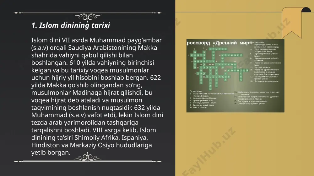maturidiylik muhammad al-maturidiy nomi bilan bog‘liq va asosan hanafiya mazhabi o‘rtasida keng tarqalgan. shuningdek, hanbaliy mazhabidan kelib chiqqan salafiylik yoki hanbaliylik maktabi ham diqqatga sazovor. har bir maktabning o‘ziga xos aqidaviy qarashlari va metodlari bor. ushbu maktablar islom tarixida muhim ro'l o'ynagan va islomiy ilm-fanning rivojlanishiga hissa qo'shgan. ... t.me/slaydai_bot 7. islom fiqhiy maktablari islom fiqhi tarixida yettita asosiy maktab mavjud: hanafiya, molikiya, shofi'iya va hanbaliya maktablari sunnitlar orasida keng tarqalgan. har biri o'ziga xos uslub va yondashuvga ega bo'lib, qur'on, sunnat, ijmo' va qiyos kabi manbalardan foydalanadi. shuningdek, shia musulmonlari orasida ja'fariya va zaydiya maktablari mavjud bo'lib, ular o'zlarining alohida usul va printsiplariga ega. ibodiyat, muomala va boshqa diniy masalalarda turli mintaqalar va tarixiy davrlarga ko'ra ushbu maktablarning qarashlari ham farq qilgan. ushbu maktablar islom huquqiy an'analarining rivojlanishida muhim o'rin tutgan va musulmon jamiyatlarida haliyam ta'sirga ega. ... t.me/slaydai_bot hanafiy mazhabi islom huquqi tizimlaridan biri bo‘lib, abu hanifa tomonidan …