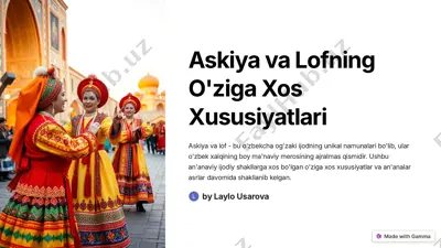 askiya va lofning o'ziga xos xususiyatlari — PDF