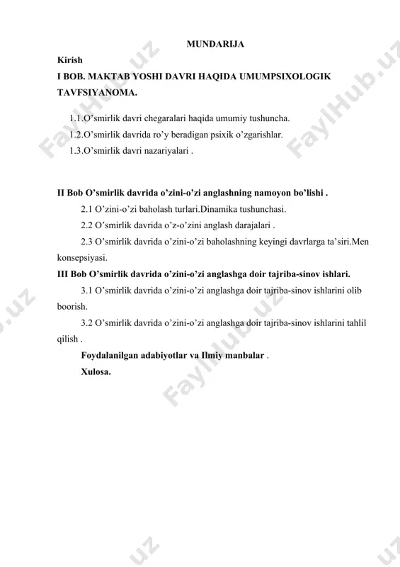 ektual imkoniyatlarini royobga chiqarish ularning bilim faoliyatining psixologik-pedagogik qonuniyatlarini chuqur bilishni taqazo etadi. ko‘pchilik mutaxassis olimlar o‘quvchilarni baholash salbiy oqibatlarga olib keladi, deb hisoblashmoqdalar. ma’lumki, faqat baho uchun o‘qish bilimning ijtimoiy ahamiyatini pasaytirishi mumkin. shunga ko‘ra bilimni tekshirishning boshqa usullarini topish hamda qo‘llash hozirgi kunning dolzarb vazifalaridan biridir. muammoning o‘rganilganlik darajasi. o‘quvchilar bilimini baholashdagi holat olimlarimizni befarq qoldirmadi. bu jarayonni bir qancha olimlarimiz o‘rganib tahlil qilib tadqiqot olib borganlar. shu jumladan, psixolog va pedagog olimlarimiz i.tursunov, u.nishonaliev, m.v.matyuxina, p.ya.galperin, n.f.talizina tomonidan o‘rganib chiqilgan. tadqiqot ishining maqsadi. o‘quvchilrni baholash orqali intellektual rivojlantirish omillari ekanligini ilmiy nazariy jihatdan asoslash. tadqiqot obyekti. x.t.b tasarrufidagi profilli mehnat ta’limiga ixtisoslashtirilgan 190-umumta’lim maktabi. (nima uchun yaxshi baho olishni istaysan? va baho qo‘yilmasligini istarmiding?) - degan savollar berildi. tadqiqot predmeti. o‘quvchilarning o‘qish motivlari hamda qo‘llaniladigan metodlar. tadqiqot ishining metodlari. savol-javob, diktant, test, aqliy hujum, yozma ish, guruhlarda ishlash, ko‘zatish, suhbat. tadqiqot ishining metodologik manbalari. o‘zbekiston respublikasi konstitutsiyasi, …