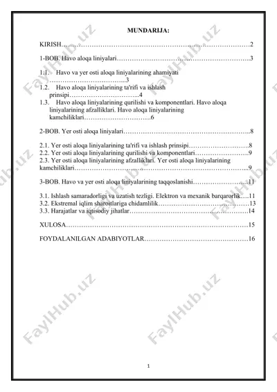 havo va yer osti aloqa liniyalari — DOCX