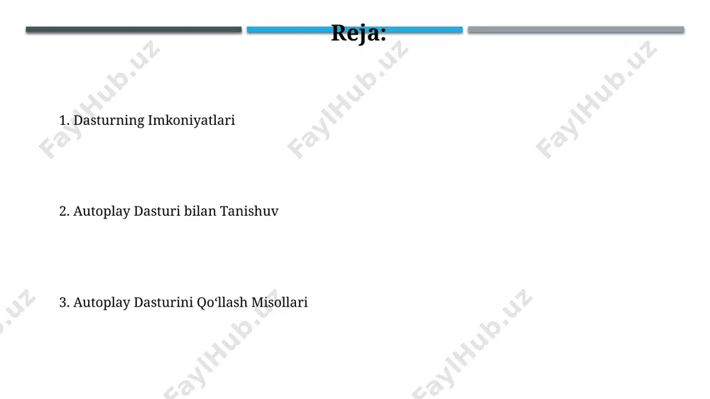 ilarga loyihalarini 10 gb gacha hajmdagi bulut xotirasida saqlash imkoniyatini beradi. avtomatik ijro dasturi bilan tanishish avtomatik ijro dasturi 50 dan ortiq turli fayl formatlarini, shu jumladan video, audio va rasm formatlarini qo'llab-quvvatlaydi va toshkentdagi kompyuter do'konlarida osongina topish mumkin. avtomatik ijro dasturining 3-versiyasi 2 gb operativ xotiraga ega qurilmalar uchun optimallashtirilgan bo'lib, andijonda o'tkazilgan testlarda yuqori ishlash ko'rsatkichlarini namoyish etdi. muammolarni bartaraf etish va qo'shimcha resurslar autoplay dasturining 20 dan ortiq xatoliklarini bartaraf etish bo'yicha qo'llanma toshkent shahridagi 3 ta texnik markazda mavjud. ularning har biri 500 dan ortiq muammolarni hal qilish bo'yicha tajribaga ega. dasturga oid 1000 dan ziyod qo'shimcha resurslar, jumladan video darsliklar va forumlar, samarqand.uz saytida va youtube kanalida joylashtirilgan. dasturning asosiy funksiyalari autoplay, 24 soat davomida uzluksiz ishlay oladigan, ayni paytda 30 dan ziyod parallel jarayonlarni boshqarish imkoniyati bilan ta'minlaydi, shuningdek, xorazm viloyatidan kelgan ma'lumotlarni qayta ishlash tezligini optimallashtiradi. autoplay dasturi 1000 dan ortiq media …