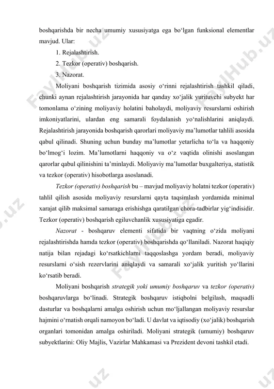 sodiyoti sharoitida moliyani boshqarishni ilmiy asoslangan holda, rivojlangan xorijiy mamlakatlarning tajribalarini o‘rgangan holda hamda respublikaning ichki xususiyatlarini hisobga olib tashkil qilinsa, maqsadga muvofiq bo‘ladi. xx asrning 2-yarimi jahon xo‘jaligida revolyutsion ham evolyutsion burilish davri bo‘ldi. natijada ilmiy texnik taraqqiyotning keskin avj olishi va jahon xo‘jaligi tovar ishlab chiqarishining keskin o‘sishi barcha sohalarda bo‘lganidek boshqaruvning ilmiy konsepsiyalarida ham taraqqiyotlar bo‘lishiga olib keldi. natijada zamonaviy moliyaviy menedjment konsepsiyasi mustaqil shakllana boshladiki, uning asosiy muammosi sifatida korxonalar moliyaviy munosabatlari, pul mablag‘larini aylanishining ichki va tashqi omillarini ta’siriga asoslangan holda samarali tashkil etish masalalarini o‘z ichiga ola boshladi. bozor iqtisodieti xo‘jalik subyektlari orqali ijtimoiy takror ishlab chiqarish jarayonida bozordagi talab va taklif, aniq ist’emolchilar talablari, ishlab chiqaruvchi uchun maksimal foyda olish imkoniyatini tug‘diruvchi mahsulot ishlab chiqarishni ko‘zda tutadi. 3. moliyaviy boshqarishning avtomatlashtirilgan tizimi iqtisodiyotda bozor munosabatlariga o‘tish jamiyat ijtimoiy-iqtisodiy hayotining barcha sohalariga axborotlashtirish sohasida erishilgan eng so‘ngi yutuqlarni tadbiq etish sur’atlarini nihoyatda tezlashtirib yubordi. …