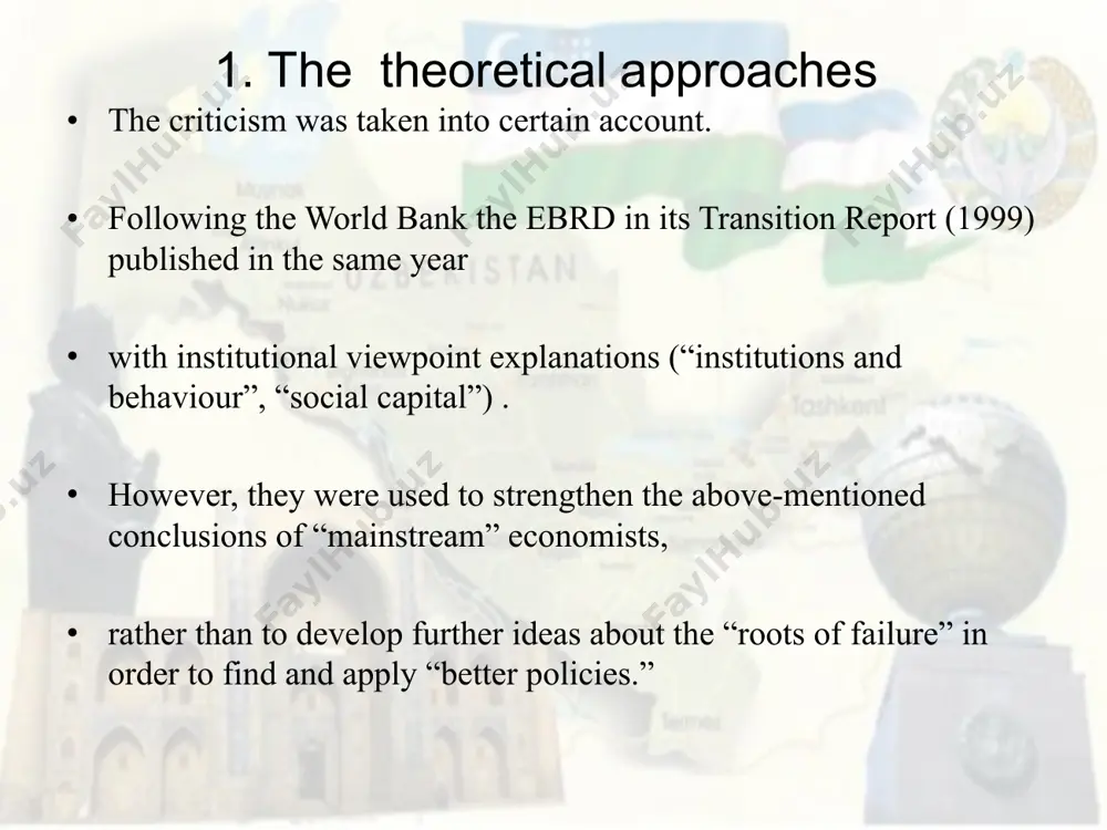 ted for different strategies. as a result, today among them, there are early and late starters, cases of outcomes of the ‘shock therapy’ approach and ‘gradualism’, as well as a country with minimal reforms implemented among all transitional states. 2. central asian states “puzzles” central asian countries, in addition to the problems common to the majority of transitional economies, have had the features of developing countries. besides, almost from the outset they were hit by rapid disintegration of highly interdependent economy of fsu. the complex combination of development, disintegration, transformation, and globalization problems provide a basis on which to carry out a careful comparative analysis of the overall results of reforms and major contributors to the successes and failures within these decades in the ca and require tailor made policies to address them. so, from these positions the performance of ca states since independence is analyzed and compared [see more …