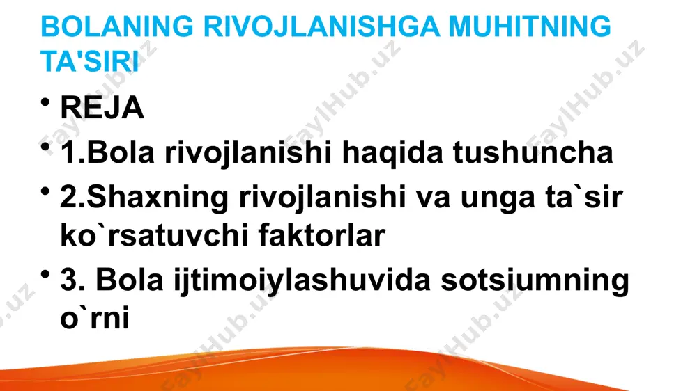 olalar gеnеtik dasturiga kiritilgan muayyan xislat va xususiyatlarning ota-onadan bolaga turli xil o‘xshashlik, xususiyatlarning o‘tishi tushuniladi. irsiyatga ko‘ra bolaga ota-onasidan inson organizmi, asab tizimi, miya va xis tuyg‘u organlari, shuningdek, qomat tuzilishi, soch teri rangi o‘tadi. bular insonni boshqa insonlardan ajratib turuvchi tashqi omillar hisoblanadi. shuningdek irsiyat bo‘yicha nerv faoliyatini rivojlantiradigan nerv xususiyatlari ham o‘tishi mumkin. o‘sish va rivojlanish jarayonlari tirik materiyaning umumbiologik xususiyatlari hisoblanadi. tuxum hujayrasining urug‘ lanishidan boshlanadigan odamning o‘sish va rivojlanishi, uning butun umri davomida kechadigan uzluksiz bajaraluvchi jarayon namoyon qiladi. rivojlanish jarayoni poygasimon holatda kechib, uning hayotini bosqichlari yoki davrlari orasidagi farqlar faqatgina miqdoriy jihatdangina emas, balki sifatiy jihatdan ham o‘zgarishlarga olib boradi. u yoki bu fiziologik tizimlarni tuzilishi yoki faoliyatidagi yoshga oid xususiyatlarning mavjudligi yoshlik davrining ayrim bosqichlaridagi bola organizmining to‘la qimmatli yoki qimmatli emasligi haqidagi, bashorat yoki aniq ma’lumot bo‘lib hisoblanmaydi. aynan shu xildagi kompleks xususiyatlargina u yoki bu yoshni tavsiflab beradi. rivojlanish deganda, …
