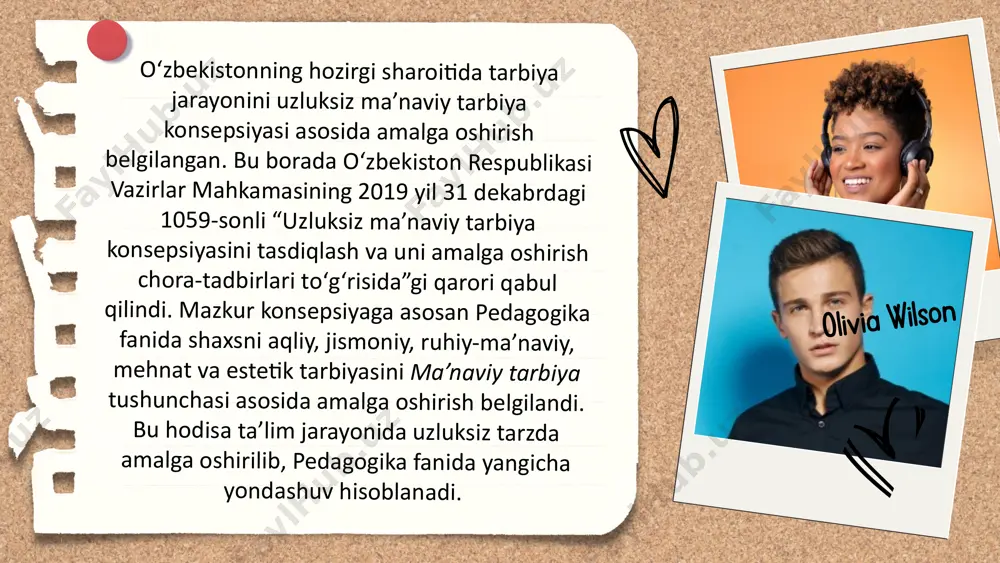 n . 2 . realizm . tarbiya jarayonining mazkur tamoyili asosiy negizlardan biri hisoblanadi. unga ko‘ra, tarbiyalanuvchi shaxsga haqiqiy bilimlar va tajribalar uzatilishi, uning ongi va axloqida amaliy hayot hamda faoliyatida qo‘l keluvchi haqiqatlar va qadriyatlar berilishi kerak. e’tibor berilsa, bu borada haqiqiy bilim, tajriba, haqiqat va qadriyat tarbiya jarayonining reallik tamoyili asosini tashkil etadi. buning ma’nosi s huki , shaxs tarbiya jarayonida nafaqat ijtimoiy shakllantiriladi, balki u hayot va faoliyatga tayyorlantiriladi. 3. pragmatizm tarbiya jarayonining mazkur tamoyili aniqlik va real imkoniyatlardan kelib chiqishga asoslanadi. unga ko‘ra, tarbiyalanuvchi shaxs bugungi kun va kelajakdagi faoliyatga moslashtirilib voyaga yetkaziladi. unda tarbiyalanuvchi shaxs hayotiy muammolarning yechimini mustaqil topa oluvchi kishi sifatida voyaga yetkaziladi va u har qanday murakkab vaziyat, holat hamda davrlarga tayyor shaxs sifatida tarbiyalanadi. uzluksiz ma’naviy tarbiya konsepsiyasida (2019 yil 31 dekabr) tarbiya jarayonining e ng muhim tamoyillari sifatida quyidagilar belgilangan: uzluksizlik; tadrijiylik; ilmiylik; ijtimoiylik. thanks! www.reallygreatsite.com korreksiya pedagogika innovatsiya idealizm …