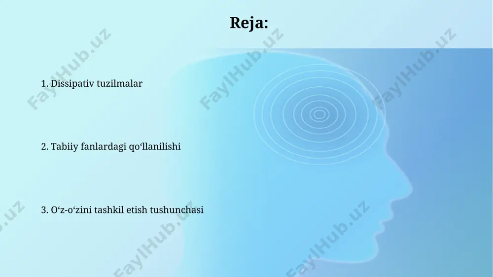 daraxt shoxchalari kabi, murakkab tuzilmalarni yaratishda kuzatiladigan spontan tartibga solish hodisasi hisoblanadi, bu esa matematik modellashtirish orqali tasvirlanadi. oʻz-oʻzini tashkil etish, masalan, antarktida qor kristallarining shakllanishiga olib keladi, bu 6 qirrali simmetriya namunasini oʻzida aks ettiradi va shu bilan birga, 10 -6 metr oʻlchamdagi murakkab mikrostruktura hosil qiladi. oʻz-oʻzini tashkil etishning mexanizmlari oʻz-oʻzini tashkil etishning asosiy mexanizmlaridan biri, 100 dan ortiq molekulalarning reaktsiyasi natijasida, shveytsariya olimlarining tadqiqotlari asosida, murakkab tuzilmalar hosil qilish hisoblanadi. termodinamikaning ikkinchi qonuniga zid boʻlmagan holda, 37°c haroratda, tirik hujayralar ichida, oʻz-oʻzini tashkil etish jarayonlari orqali 10 6 ga yaqin oqsil molekulalari tartibli tuzilmalarni hosil qiladi. ochiq sistemalar va energiya almashinuvi ochiq sistemalar, masalan, 37°c haroratda o'rtacha metabolik faollikka ega inson tanasi, atrof-muhit bilan doimiy energiya almashinuvi orqali o'z tuzilishini saqlab qoladi. chukotka yarim orolining qattiq iqlim sharoitida yashovchi hayvonlar, oziq-ovqat resurslari cheklangan bo'lsa-da, 20% gacha energiyani tejashga imkon beruvchi moslashuvchan metabolizm strategiyasini qo'llaydi. termodinamikaning ikkinchi qonuni …