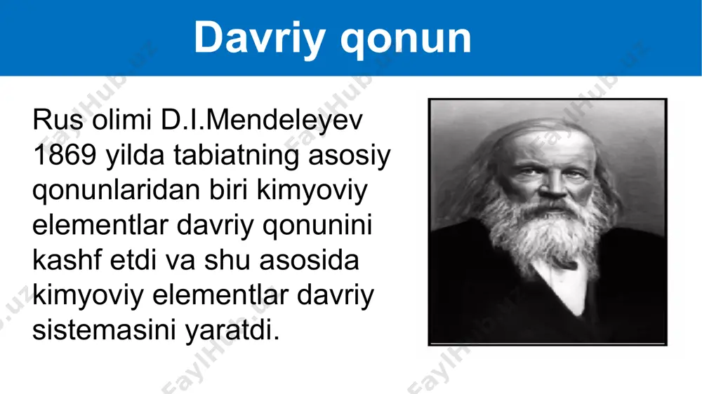 davriy qonun. d.i. mendeleyevning davriy sistemasi. davriy qonunning ta’rifi. davrlar, guruhlar va ularning turlari - Page 4