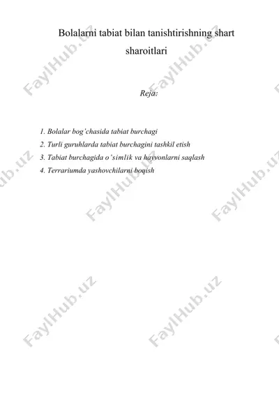 bolalarni tabiat bilan tanishtirishning shart sharoitlari — DOCX
