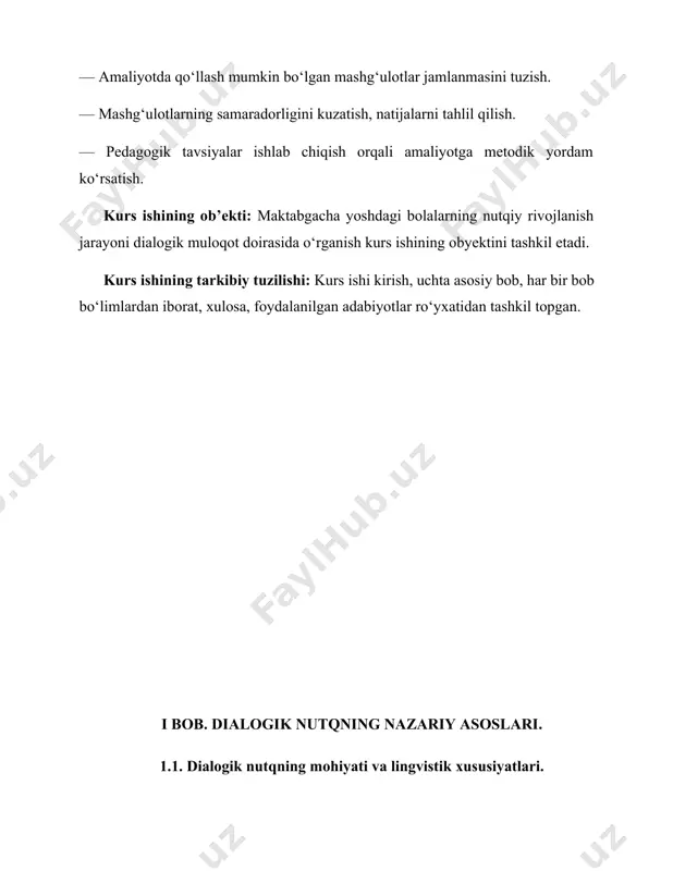 ishni, savollarga javob berishni, tushunish va izoh berishni o‘rganadi. shu tarzda, bolaning ijtimoiy salohiyati va muloqot ko‘nikmalari rivojlanadi. l.s. vygotskiy va m.i. lisina kabi olimlar bolalar nutqini rivojlantirishda muloqotning ijtimoiy-psixologik rolini ta’kidlagan. vygotskiy, ayniqsa, "ijtimoiy o‘rganish" kontseptsiyasiga asoslanib, bolaning nutqiy rivojlanishi, uning ijtimoiy hayotga kirishish jarayoni o‘zaro muloqot orqali amalga oshishini ta’kidladi. uning fikricha, bola o‘zining ichki fikrlarini va tasavvurlarini, faqat ijtimoiy kontekstda, ya’ni boshqa odamlar bilan aloqada bo‘lish orqali o‘rganadi va rivojlantiradi. dialogik nutq orqali bolalar, o‘zaro muloqotda bo‘lish orqali o‘zining fikrini to‘g‘ri, aniq va mantiqan ifodalashni o‘rganadi. bu jarayonda bola o‘z nutqida izohlar, tushuntirishlar, savollar va javoblar kiritish orqali fikrini kengaytiradi. shu tariqa, bola ijtimoiy va lingvistik salohiyatini rivojlantiradi, muloqotning barcha asosiy bosqichlarini o‘zlashtiradi. maktabgacha yoshdagi bolalar uchun bu jarayon juda muhimdir. chunki ular o‘z hayotida ilk bor ijtimoiy tajribalarini orttirishda va atrofdagilar bilan aloqada bo‘lishda dialogik nutqdan foydalanadilar. muloqotdagi mantiqiy bog‘liqlik va savol-javob asosida fikr almashish bola …