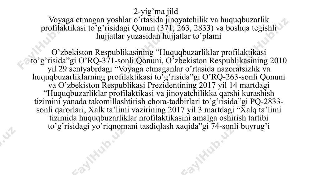 h rejasi uning bandma-band ijrosi, o’tkazilgan yig’ilishlar bayonlari maktab tadbirlar rejasi, uning bandma-band ijrosi va shu mavzuda o’tkazilgan yig’ilishlar bayonnomalari, fotosuratlari tikilgan xujjatlar jamlanmasi, axborotlar, choraklik va yillik xisobotlar jamlanmasi bozorlarda kompyuter xonalarda, iib bilan hamkorlikda o’tkazilgan reydlar, dalolatnomalari, o’tkazilgan tadbirlar axborot, bayoni, foto albomlari yillik ish reja tuziladi, reja asosida tadbirlar, suxbatlar, yig’ilishlar o’tkaziladi. bayonnomalar rasmiylashtiriladi, xar oyning yakuni bo’yicha xisobotlar tayyorlanadi ma’naviy-ma’rifiy ishlar bo’yicha direktor o’rinbosarining nomenklatura yuritish yo’riqnomasi umumiy o’rta ta’lim muassasalarida boshqaruv ishlarining sifati bevosita ish hujjatlarining to’g’ri yuritilishi, rasmilashtirishda yagona tartib bo’lishini ta’minlash maqsadida ma’naviy-ma’rifiy ishlar bo’yicha direktor o’rinbosarlarining nomenklatura hujjatlari quyidagi tartibda amalga oshirilishi tavsiya etiladi: yillik ish reja va ijrosi yuzasidan hujjatlar to’plami. voyaga etmaganlar o’rtasida nazoratsizlik va huquqbuzarliklarning profilaktikasiga doir hujjatlar to’plami. “oila-mahalla-ta’lim muassasasi” hamkorligi jamoat kengashi faoliyatiga doir hujjatlar to’plami. o’quvchilar davomatiga va o’quvchilarning bo’sh vaqtlarini mazmunli tashkil etish, to’garaklar faoliyati va ta’til kunlariga doir hujjatlar to’plami. odam savdosiga qarshi kurashish …