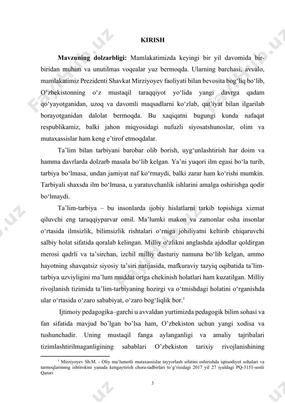 emir parda”ning tushirilishi, umuminsoniy qadriyatlarni sinfiy qadriyatlarga almashtirilishi, ijtimoiy muammolar haqida jim turish siyosati, rahmdillik, mehr-muruvvat an’analarining yo’q qilinishi kiradi. yurtimizning iqtisodiy, siyosiy, ma'naviy, ijtimoiy hayotida islohotlar izchil amalga oshirilmoqda. mamlakat taraqqiyotining asosini tashkil etuvchi ushbu sohalarda amalga oshirilayotgan islohotlar, asosan insonga, uning manfaatlariga qaratilgandir. buni biz yurtboshimizning “islohot-islohot uchun emas, balki islohot inson uchun, mamlakat aholisining farovonligi va turmush darajasini ko`tarishga qaratilganligidadir” - degan fikrlaridan ham ko`rishimiz mumkin.[footnoteref:2] [2: shavkat mirziyoyev. “tanqidiy tahlil, qat’iy tartib-intizom va shaxsiy javobgarlik - har bir rahbar faoliyatining kundalik qoidasi bo‘lishi kerak”. 2017.] hayot, bozor iqtisodiyotiga o`tish, isloqotlar jarayonida ya'ni jamiyat a'zolarining, fuqarolarning ongida qanday o`zgarishlar ro`y bermoqda, fuqarolik jamiyati qayotini farovon barpo etishni kim qanchalik anglab yetmoqda. bu yo`lda o`z yo`lini topayaptilaru, kimlar adashmoqda, jamiyat insonlarga qanchalik va qanday ta'sir o`tkazmoqda hamda qolaversa, insonlar jamiyatga qanday ta'sir ko`rsatmoqda. muhtojlarga ijtimoiy-pedagogik yordamni amalga oshirish, jamiyatda insoniylik, fuqarolarning haq-huquqlarini amalga oshirishga asoslangan yangi demokratik qadriyatlar …