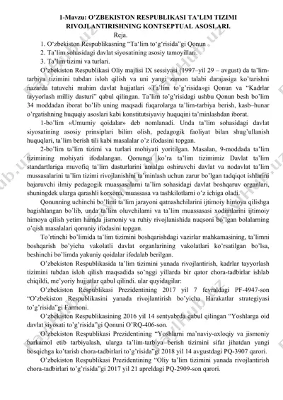 o‘zbekiston respublikasi ta’lim tizimi rivojlantirishning kontseptual asoslari — DOC