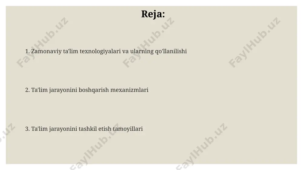 , samarqanddagi 5 ta maktabda o‘tkazilgan sınaq natijalariga ko‘ra, o‘quvchilarning 70% fanlar bo‘yicha yetarli darajada bilim olganligi aniqlangan. pedagogik texnologiyalar va usullar педагогик технологиялар, масалан, 5e модели (жойлаштириш, ўрганиш, изоҳлаш, кенгайтириш, баҳолаш) кабилар, таълим жараёнини самарали ташкил этишда, айниқса, 10-15 ёшли ўқувчилар учун тошкент шаҳридаги мактабларда кенг қўлланилади. онлайн таълим платформалари, хусусан, edmodo ёки google classroom каби 21-аср технологиялари, 30 нафардан ортиқ ўқувчи бўлган синфларда ўқитишнинг самарадорлигини ошириш учун бухоро вилоятидаги мактабларда синовдан ўтказилмоқда. дифференциациялашган таълим ёндашуви, яъни 3 гуруҳга бўлиш ва ҳар бир гуруҳ учун 5 хил топшириқ тайёрлаш, ўқувчиларга индивидуал ёндашиш ва уларнинг 70% дан ортиқ билимларини мустаҳкамлаш имконини берадиган наманган шаҳридаги тажриба кўрсатди. o'quv-tarbiya muhitini yaratish samarqanddagi 5-maktabda qo'llaniladigan innovatsion o'quv-tarbiya muhiti, o'quvchilarning 70% faol ishtirokini ta'minlab, o'zlashtirish ko'rsatkichlarini 15% ga oshirdi. toshkent shahridagi 10 ta maktabda amalga oshirilgan tadqiqotlar shuni ko'rsatdiki, interfaol o'quv usullari va zamonaviy texnologiyalar yordamida o'quv-tarbiya muhitini yaxshilash 30% ga samaradorlikni oshirdi. andijon …