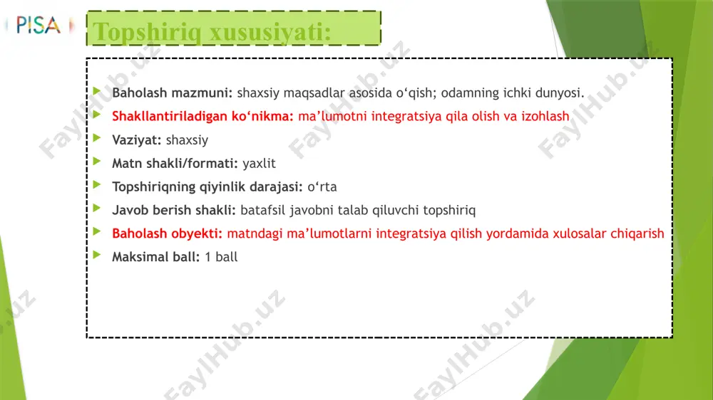 at ne’matlari) 7-8-sinf 2-matn zoologlar bir qator tajribalar yordamida qaysi qush eng aqlli qush ekanligini aniqlashga muvaffaq bo‘lishdi. qarg‘a ushbu toifada mutlaq yetakchi bo‘ldi, chunki uning intellektual qobiliyatlari boshqa qanotlilarga nisbatan eng yuqori darajani ko‘rsatdi. tadqiqotchilarning tushuntirishicha, qush 3-4 yoshli bolaning qo‘lidan kelmaydigan muammolarni hal qilishga qodir. bundan tashqari, eng oddiy vazifalarni hal qilish ko‘nikmalari bo‘yicha qarg‘a nafaqat o‘ziga xos vakillarni ortda qoldirdi, balki dunyodagi eng aqlli hayvonlar reytingida yetakchi o‘rinni egalladi. shunday qilib, qarg‘a quyidagi tajribada o‘zining qobiliyatlarini namoyon etdi. unga suv solingan idish berildi, uning yuzasida oziq-ovqat bo‘laklari suzardi. u tumshug‘i bilan ularga yeta olmadi. yaqin atrofda har xil turdagi va og‘irlikdagi toshlar yotar edi. biroz vaqt o‘tgach, qarg‘a ovqat olishga urinib ko‘rdi - u eng og‘ir toshlarni idishga solib, ovqat olishning muqobil usulini o‘ylab topdi. idishga toshlar solingach, oziq-ovqatlar suv yuzasiga ko‘tarilib, qarg‘a uchun qulay imkoniyat paydo bo‘ldi. shunday qilib, qarg‘a atrofdagi turli xil obyektlar: qum, suv, …