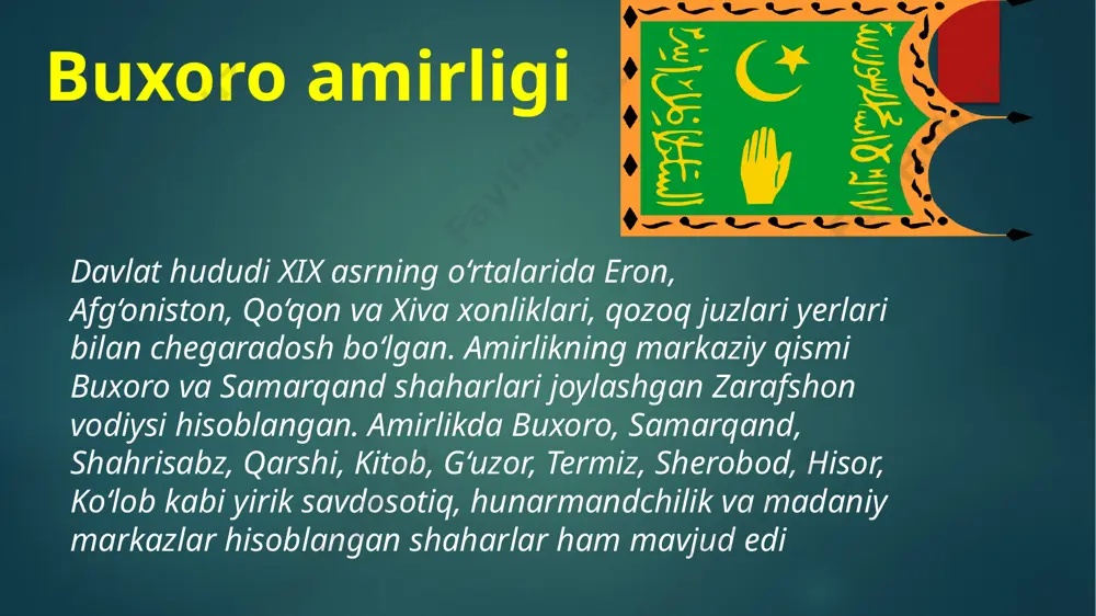tusga kirganligiga qarshi chiqib, soliqlarning kamaytirilishini qat’iy talab qildilar. ~1885­yilning yozida farg‘ona vodiysida xalq qo‘zgolonlari qaytadan avj olib, andijonda darvishxon boshchiligida qo‘zg‘olon ko‘tarildi. endi qo‘zg‘olonchilar kurash usullarini o‘zgartirib, boylar va volost boshliqlarining qarorgohlariga hujum uyushtirdilar vabo isyoni» (yoki «toshotar voqeasi») deb nom olgan qo‘zg‘olon 1892­yilning 24­iyunida boshlandi. 1898­-yildagi mahalliy xalqlarning mustamlakachilarga qarshi qaratilgan andijon qo‘zg‘oloni hisoblanadi. bu qo‘zg‘olonga vodiy aholisi orasida dukchi eshon nomini olgan muhammad ali (1846–1898) rahbarlik qildi. dukchi eshon mutaassib dindorlardan edi. u oddiy fizikaviy holatlardan foydalanib sodda xalq o‘rtasida mo‘jizalar ko‘rsatgan. uni «avliyo» deb hisoblagan aholi qo‘zg‘olonga boshchilik qilishga undagan. 1898­yilning bahor faslida vodiyning turli joylarida muhammad ali boshchiligida qo‘zg‘olon bo‘lishi haqida gaplar tarqaladi. bu voqea va dukchi eshon to‘g‘risidagi ma’lumotlardan mustamlakachi ma’murlar ham xabardor bo‘lgan. 1920­yil 2­sentabrda bolsheviklar armiyasi qo‘shinlari buxoroga kirdi. 6­oktabrda buxoro xalq sovet respublikasi va fayzulla xo‘jayev boshchiligidagi birinchi hukumat xalq nozirlar kengashi tuzilganligi e’lon qilindi. rossiya hukumati xivada «inqilob» tayyorlay boshladi. …