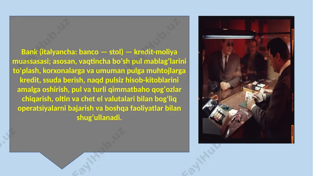 n bank tizimining muhim bo’g’ini hisoblanadi. uning 197 ta hududiy va tuman (shahar) filiallari, 106 bank xizmatlari markazi va 3000 ga yaqin kassalar iqtisodiyotning real sektoriga – kichik biznes subyektlari va aholiga keng qamrovli bank xizmatlarini ko’rsatib kelmoqda. ipak yoʻli bank aksiyadorlik tijorat banki “ ipak yo’li” o’zining faoliyatini 1990-yildan beri olib bormoqda. “asakabank” aj – pul mablagʻlaringizni jamgʻarish va koʻpaytirish kafolati! 1995-yildan boshlab “asakabank” oʻzbekiston bank xizmatlari bozorida yetakchi pozitsiyalarni mustahkam egallab kelmoqda image1.jpeg image2.jpeg image3.jpeg image4.jpeg image5.jpeg image6.jpeg image7.jpeg image8.jpeg image9.jpeg