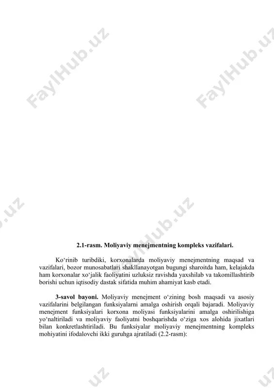 ntragenti yoki boshqa boshqa xo‘jalik sub’ektlari bilan yuzaga keladigan moliyaviy munosabatlari, maxsulot va xizmatlar realizatsiyasi, yangi qiymatni yaratish va ishlab chiqarish bilan bog‘liq bo‘lgan munosabatlar jarayonida yuzaga keladi. korxonalarning xo‘jalik faoliyatida ushbu munosabatlar asosiy o‘ringa ega, chunki ushbu moliyaviy munosabatlarning asosida moddiy ishlab chiqarish yotadi, ushbu jarayon mamlakatda yalpi ichki maxsulot va milliy daromadning shakllanishi va vujudga kelishiga bevosita ta’sir ko‘rsatadi. ko‘rib o‘tilgan barcha moliyaviy munosabatlar, korxonalar xo‘jalik faoliyatida o‘zlarining alohida muxim jihatlari va realizatsiya qilish usullariga ega. lekin barchasi ushbu jarayonda ishtirokchi sub’ektlar nuqtai nazaridan, ikki tomonlama xarakterga ega bo‘lib, ularning moddiy asosini pul mablag‘larining harakati tashkil qiladi, ulardan foydalanish jarayonida pul oqimlari shakllanadi, moliyaviy munosabatlar jarayonida korxonalarning korxonalar ustav kapitali tashkil qilinadi, moliyaviy mablag‘larning aylanish davri boshlanadi va yakunlanadi, korxonada turli xil maqsadli pul fondlar, jamg‘armalar va barcha turdagi moliyaviy resurslar tashkil qilinadi va foydalaniladi. korxonalarning moliyaviy munosabatlari va moliyaviy faoliyatlari bevosita moliyaviy menejmentning funksiyalari vositasida boshqariladi, shuning …