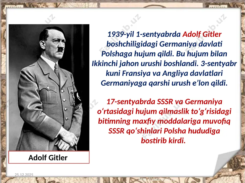 ikkinchi jahon urushining boshlanishi hamda o‘zbekistonning urush girdobiga tortilishi. 10- sinf - Page 5
