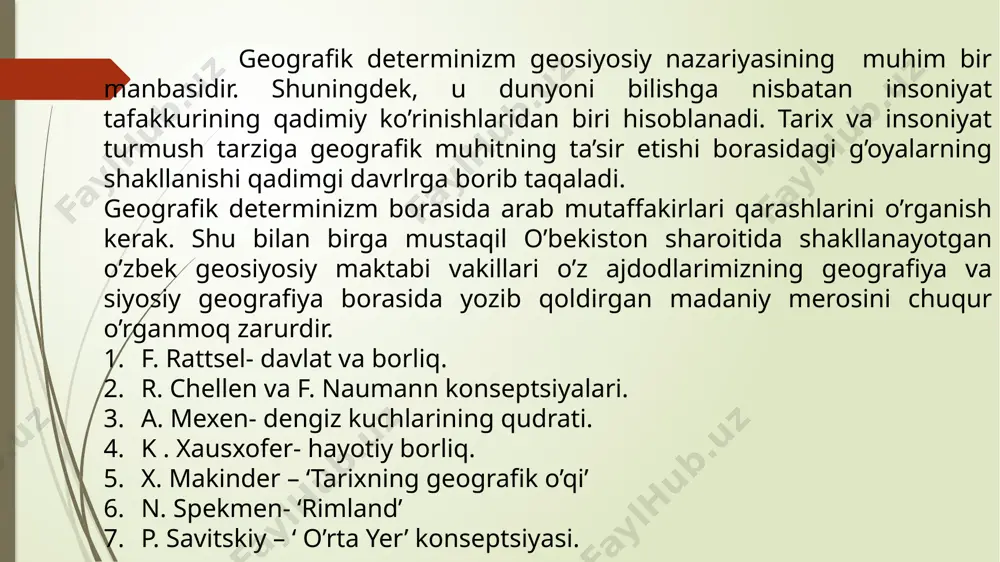 gi vaziyatni beqarorlashtiruvchi eng mu­him omil xitoy bo‘lishi mumkin, deb hisoblamoqda. kelajakda xitoy, rossiya, eron davlatlari ittifoqi paydo bo‘lishi mumkin. ushbu ittifoq amerika—yevropa—yaponiya ittifoqiga qarshi turadi. bir qutbli dunyo — dunyo miqyosidagi ijtimoiy-siyosiy va iqti­sodiy jarayonlarda aqsh ning o‘rni beqiyos ekanligini tasdiqlovchi holat. e’tiboringiz uchun raxmat ! image1.jpeg image2.jpeg image3.png image4.jpeg image5.jpeg /docprops/thumbnail.jpeg