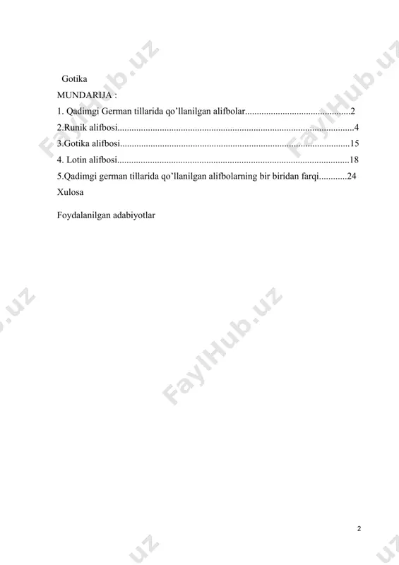 lashganlar. ko`pgina gеrmanlarning atoqli otlari nomlari va boshqa so`zlar lotin tilida bitilgan yodgorliklarda uchraydi, o`sha paytlarda gеrman tillarining o`z yozuvlari paydo bo`layotgan davr edi. gеrman atamalarining lotin tilidagi yozuvlarida asosan gеrmanlarda harbiy dеmoqratiya tuzish jarayoni va fеodal munosabatlar tug`ilishi davri, hamda gеrmanlarning huquqiy munosabatlari o`z aksini topgan. diqqatga sazovor joyi gеrman qabilalaridan burgundilar va langobardlar o`z ona tillarida bironta ham yozma yodgorlik qoldirmagan. german qabilalari yozish uchun uchta alifbodan foydalanganlar: runik alifbosi got alifbosi lotin alifbosi bu alifbolarning eng qadimiysi (german qabilalari uchun) runik alifbosi hisoblanadi. bu alifbo milodiy ii-iii asrlarda yaratilgan va o'rta asrlarga qadar qo'llanilgan. 2. runik alifbosi. runik alifbosi umumiy german yozuvi bo'lib, u barcha german qabilalari tomonidan ishlatilgan, sharqiy german, shimoliy german, shuningdek g'arbiy german qabilalari. runikalifbosi boshqa til guruhlarida topilmaydigan ,maxsus german alifbosidir . lotin alifbosini qabul qilinishiga qadar runik alifbosi turli german tillari tomonidan va undan so'ng maxsus maqsadlar uchun ishlatilgan . bu madaniyat …