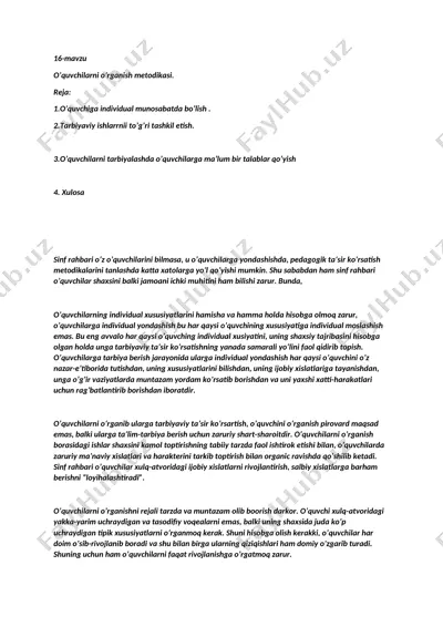 o’quvchilarni o’rganish metodikasi — DOCX