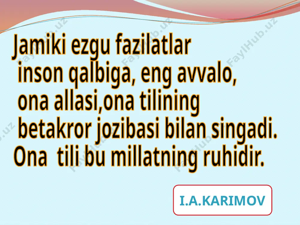 ilish demakdir. boldan shirin. “organayzer”metodi gap bo’laklari gap bo’laklari bosh bo’laklar ikkinchi darajali bo’laklar ega kesim тo’ldiruvchi, hol,aniqlovchi yangi mavzuga zamin tanlab ol sayohatga tez ukamdan kitobni ko’p oyimdan maktabga do’stimni to’g’ri javoblar tanlab ol hol to’ldiruvchi maktabga sayohatga tez ko’p do’stimni ukamdan kitobni oyimdan yangi mavzu: to’ldiruvchini hokim bo’lakka bog’lovchi vositalar. 1-topshiriq ukam... daftar oldim she’r .... shoirlar yozadi. aql...bilim oshiradi. ukamga daftar oldim. she’rni shoirlar yozadi. aqlni bilim oshiradi. 2-topshiriq. masina bilan terdi. mashinada terdi. mashina bilan terdi. terdi - hokim so’z. mashina bilan - tobe so’z mashinada terdi. terdi – hokim so’z. mashinada – tobe so’z kelishiklar qo’shimchalar ko’makchilar tushum kel. -ni birni kessang ,o’nni ek. uchun do’st uchun jon fido. chiqish kel. -dan otdan baland ,itdan past bilan qiy-cuv bilan ularni yengib bo’lmaydi. jo’nalish kel. -ga yaxshiga yondosh, yomondan qoch. haqida do’sim haqida eshitganlarim bari rost to’ldiruvchini hokim bo’lakka bog’lovchi vositalar qo’yidagilar: garchi zug’um qilganlarni yoqtirmaydi, …