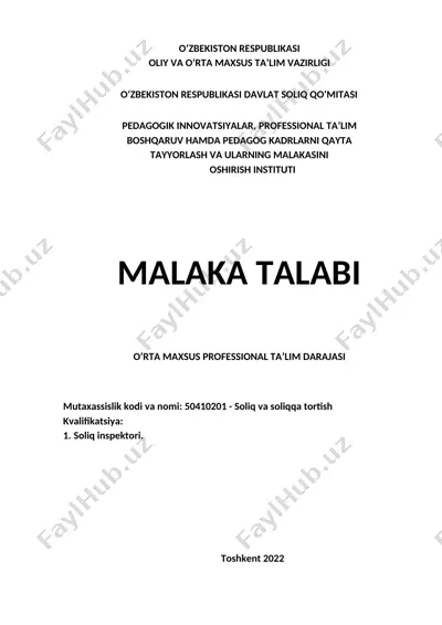 soliq va soliqqa tortish mutaxassislik kodi va nomi — DOC
